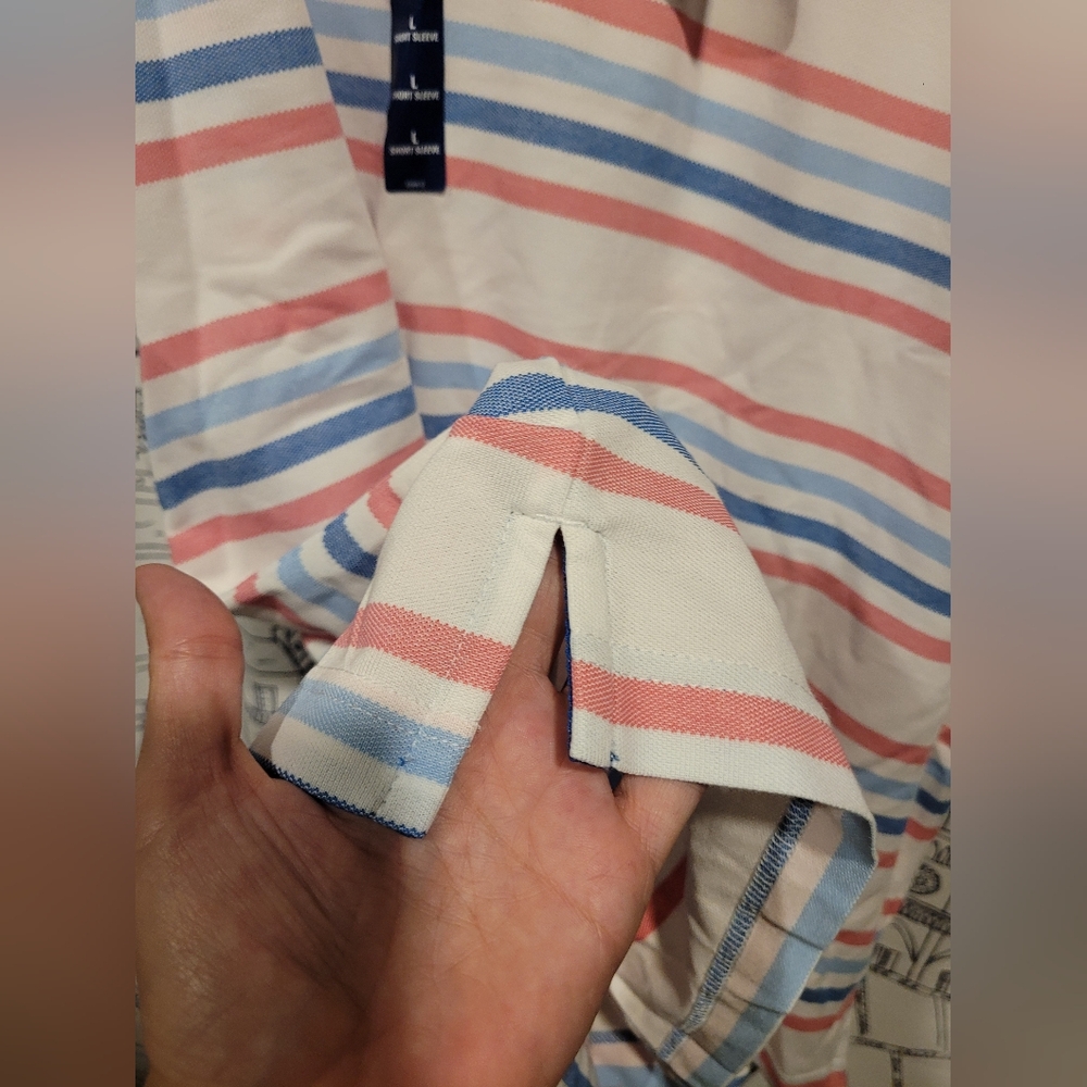 NWT Men's Izod Sport Flex Cool FX Striped Polo Size L White Blue Pink - Picture 2 of 12